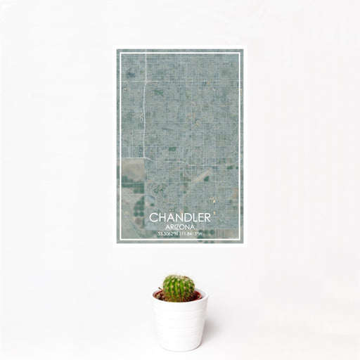 12x18 Chandler Arizona Map Print Portrait Orientation in Afternoon Style With Small Cactus Plant in White Planter
