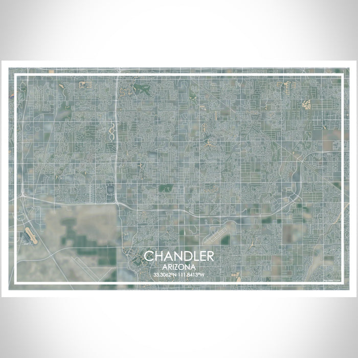Chandler Arizona Map Print Landscape Orientation in Afternoon Style With Shaded Background