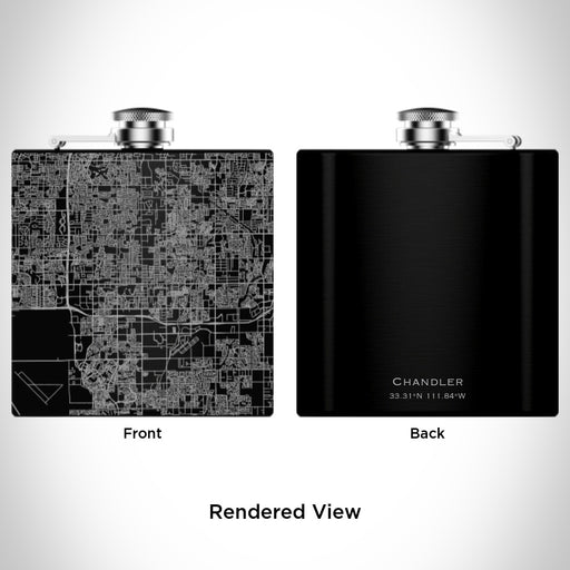 Rendered View of Chandler Arizona Map Engraving on 6oz Stainless Steel Flask in Black