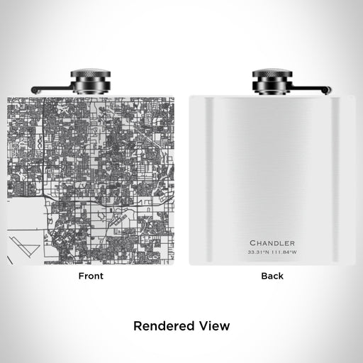 Rendered View of Chandler Arizona Map Engraving on 6oz Stainless Steel Flask in White