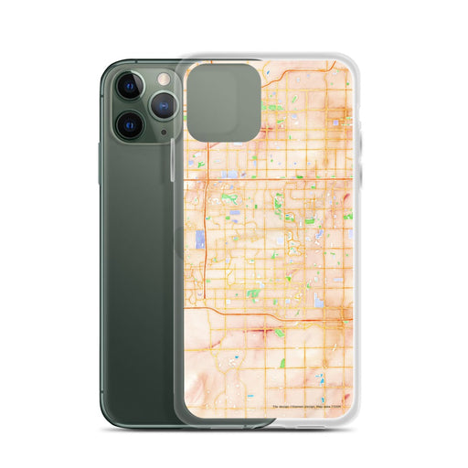 Custom Chandler Arizona Map Phone Case in Watercolor on Table with Laptop and Plant