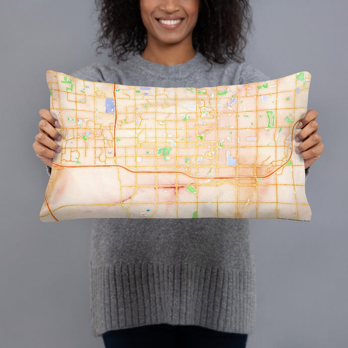 Person holding 20x12 Custom Chandler Arizona Map Throw Pillow in Watercolor