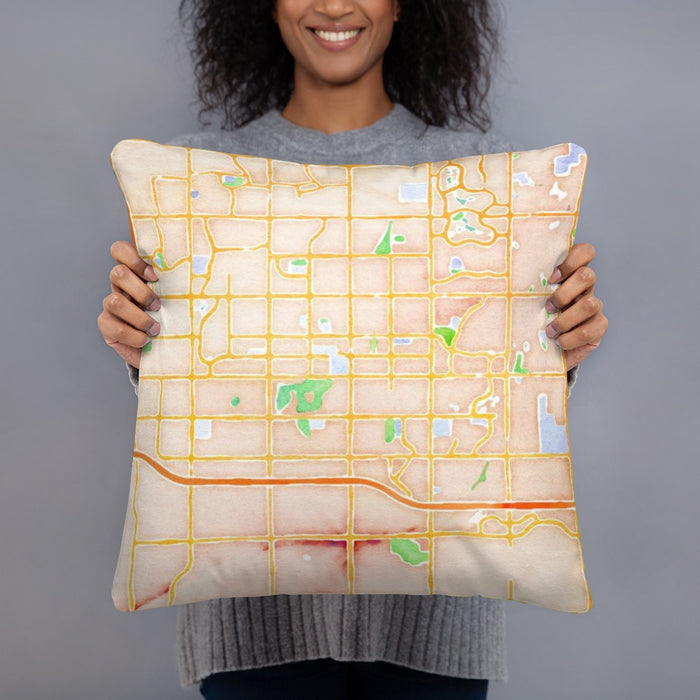 Person holding 18x18 Custom Chandler Arizona Map Throw Pillow in Watercolor