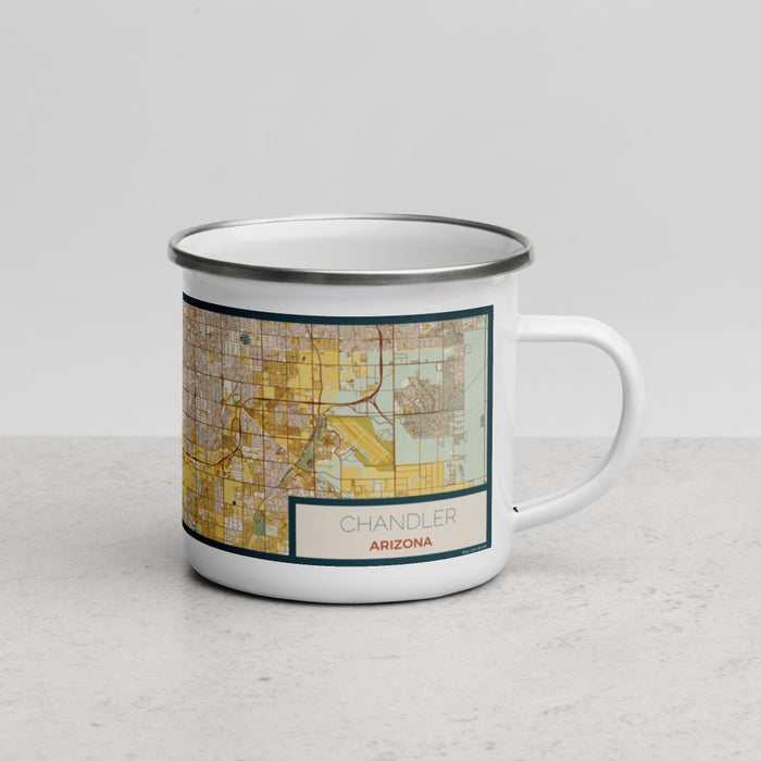 Right View Custom Chandler Arizona Map Enamel Mug in Woodblock
