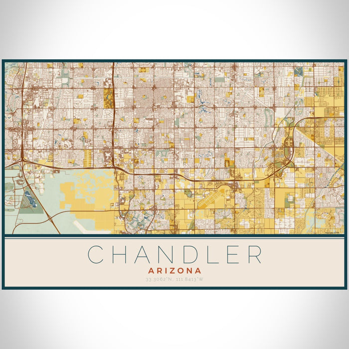 Chandler Arizona Map Print Landscape Orientation in Woodblock Style With Shaded Background