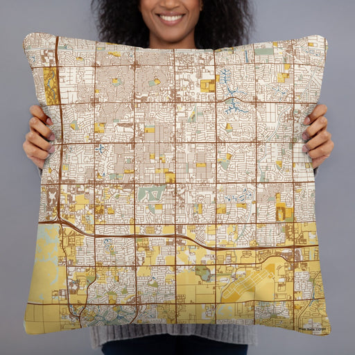Person holding 22x22 Custom Chandler Arizona Map Throw Pillow in Woodblock