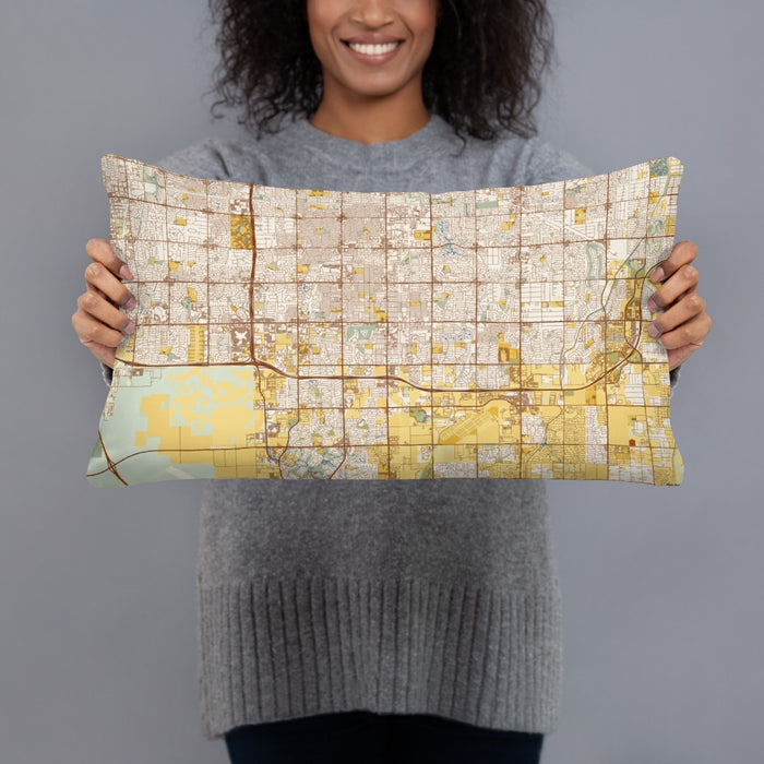 Person holding 20x12 Custom Chandler Arizona Map Throw Pillow in Woodblock