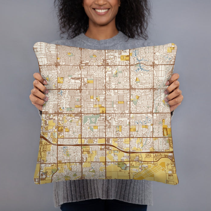 Person holding 18x18 Custom Chandler Arizona Map Throw Pillow in Woodblock