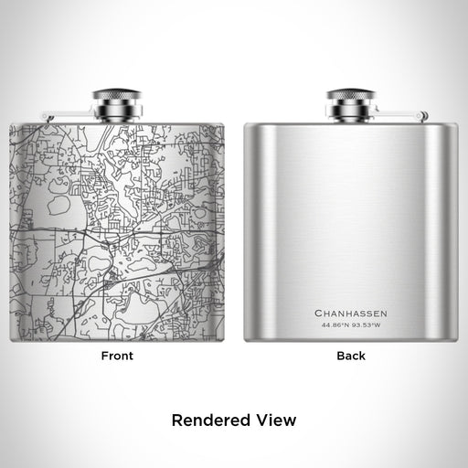 Rendered View of Chanhassen Minnesota Map Engraving on 6oz Stainless Steel Flask