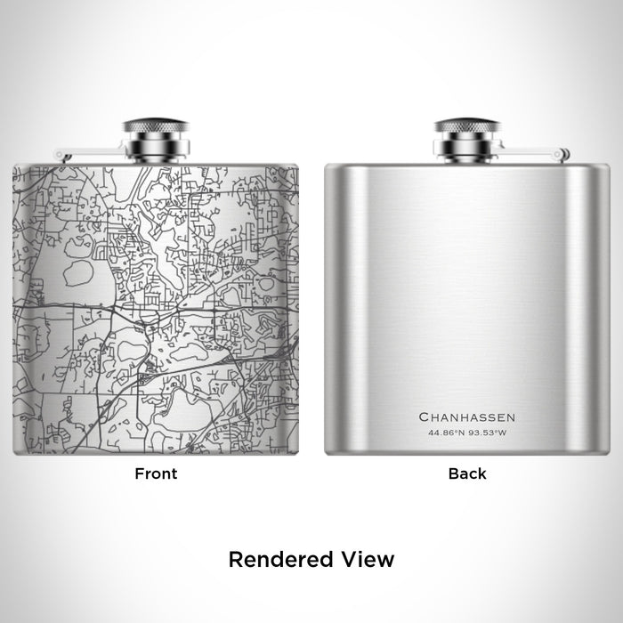 Rendered View of Chanhassen Minnesota Map Engraving on 6oz Stainless Steel Flask
