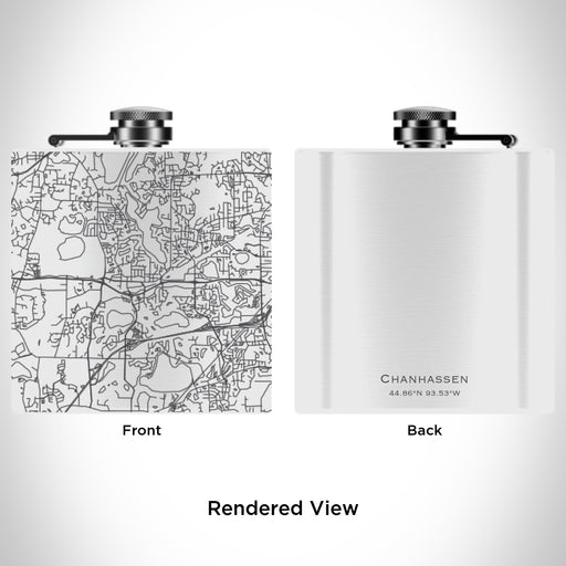 Rendered View of Chanhassen Minnesota Map Engraving on 6oz Stainless Steel Flask in White