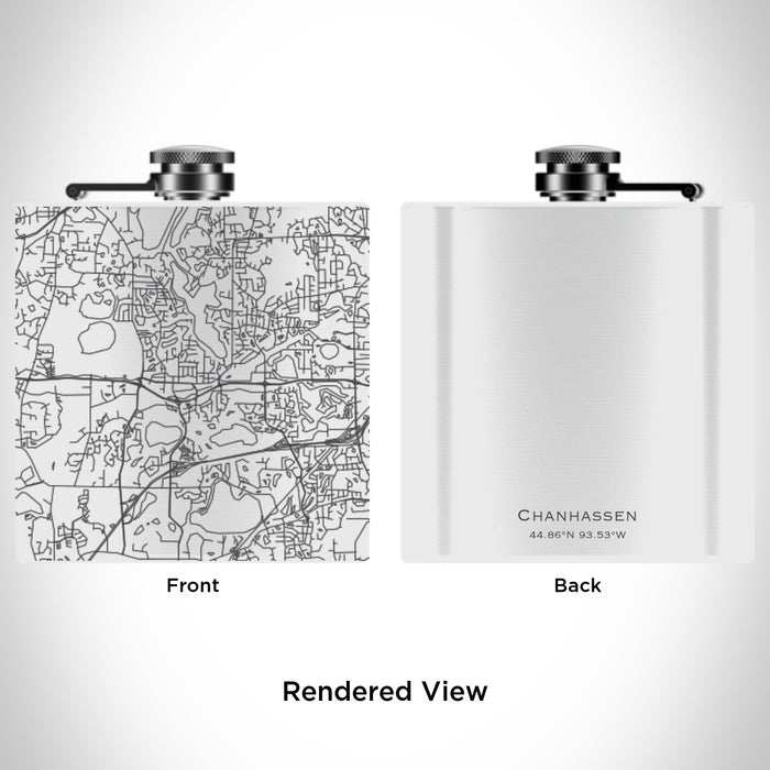 Rendered View of Chanhassen Minnesota Map Engraving on 6oz Stainless Steel Flask in White