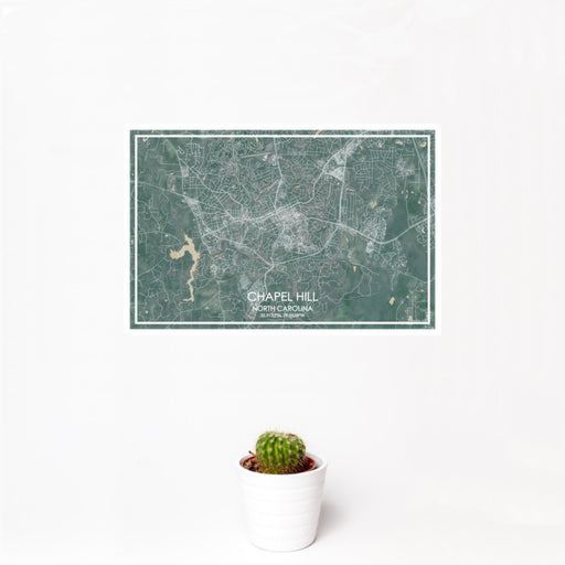 12x18 Chapel Hill North Carolina Map Print Landscape Orientation in Afternoon Style With Small Cactus Plant in White Planter
