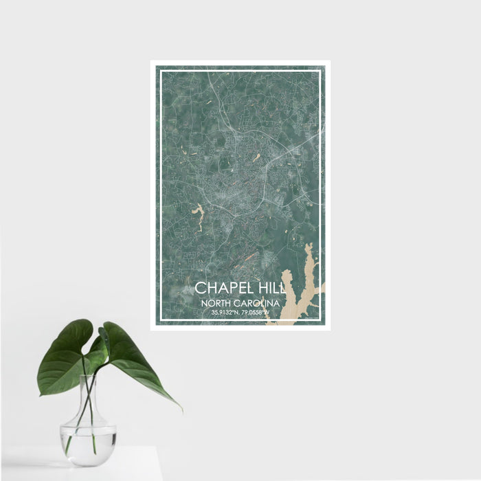 16x24 Chapel Hill North Carolina Map Print Portrait Orientation in Afternoon Style With Tropical Plant Leaves in Water