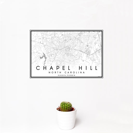 12x18 Chapel Hill North Carolina Map Print Landscape Orientation in Classic Style With Small Cactus Plant in White Planter