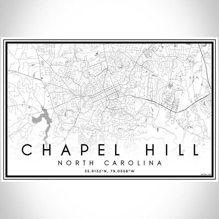 Chapel Hill North Carolina Map Print Landscape Orientation in Classic Style With Shaded Background