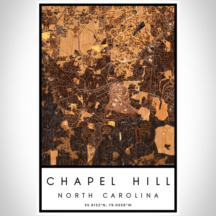 Chapel Hill North Carolina Map Print Portrait Orientation in Ember Style With Shaded Background