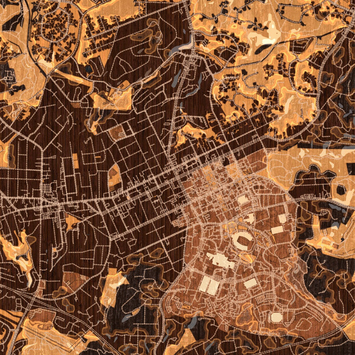 Chapel Hill North Carolina Map Print in Ember Style Zoomed In Close Up Showing Details