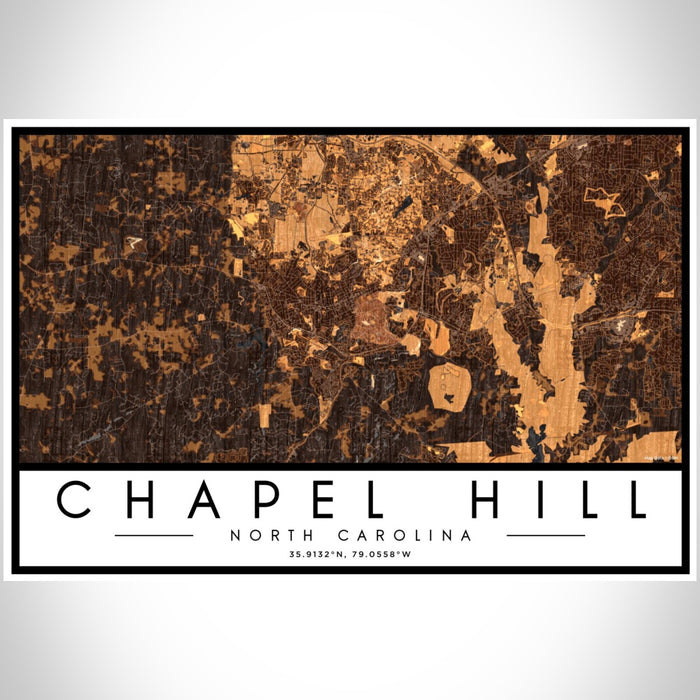 Chapel Hill North Carolina Map Print Landscape Orientation in Ember Style With Shaded Background