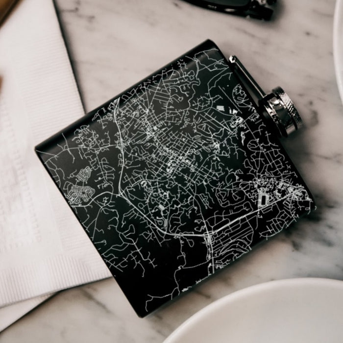 Chapel Hill North Carolina Custom Engraved City Map Inscription Coordinates on 6oz Stainless Steel Flask in Black