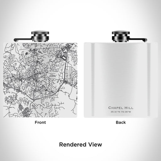 Rendered View of Chapel Hill North Carolina Map Engraving on 6oz Stainless Steel Flask in White