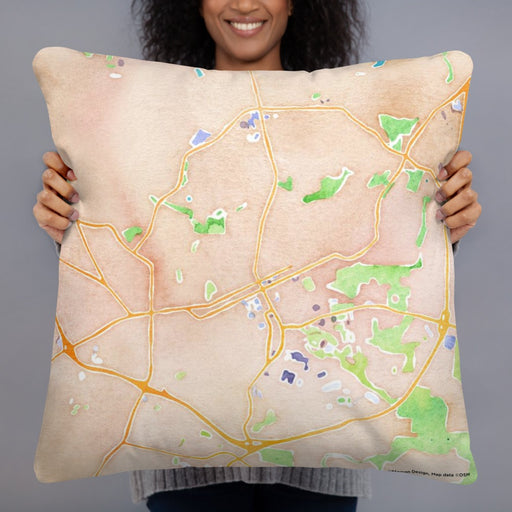 Person holding 22x22 Custom Chapel Hill North Carolina Map Throw Pillow in Watercolor