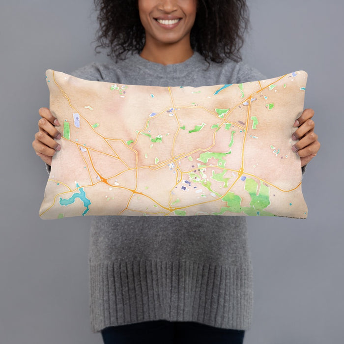 Person holding 20x12 Custom Chapel Hill North Carolina Map Throw Pillow in Watercolor