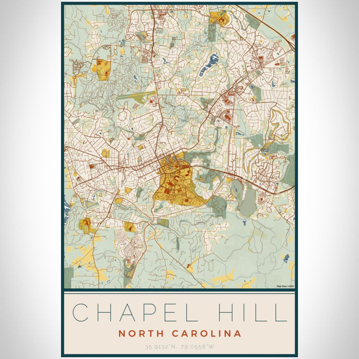 Chapel Hill North Carolina Map Print Portrait Orientation in Woodblock Style With Shaded Background