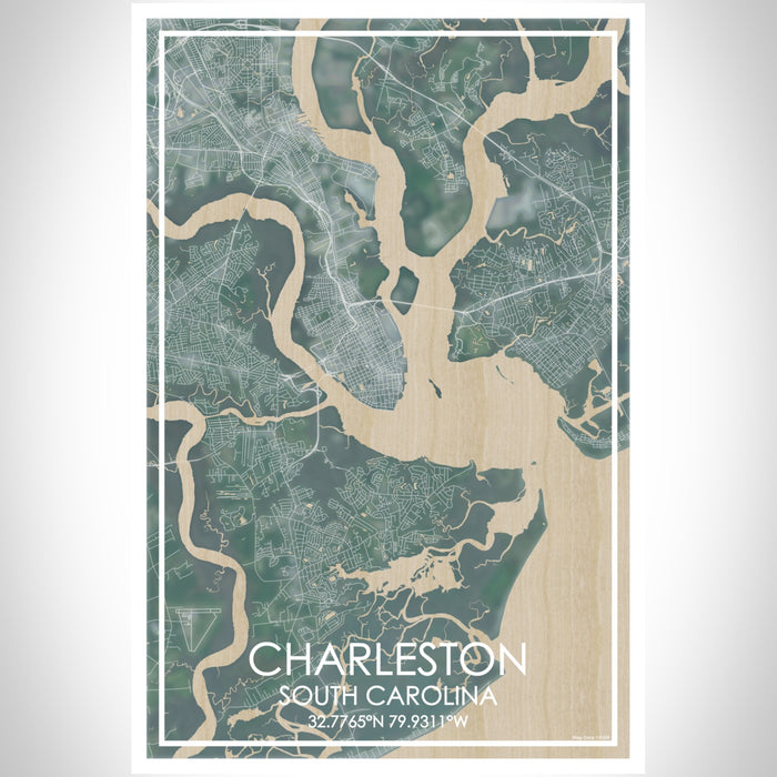 Charleston South Carolina Map Print Portrait Orientation in Afternoon Style With Shaded Background