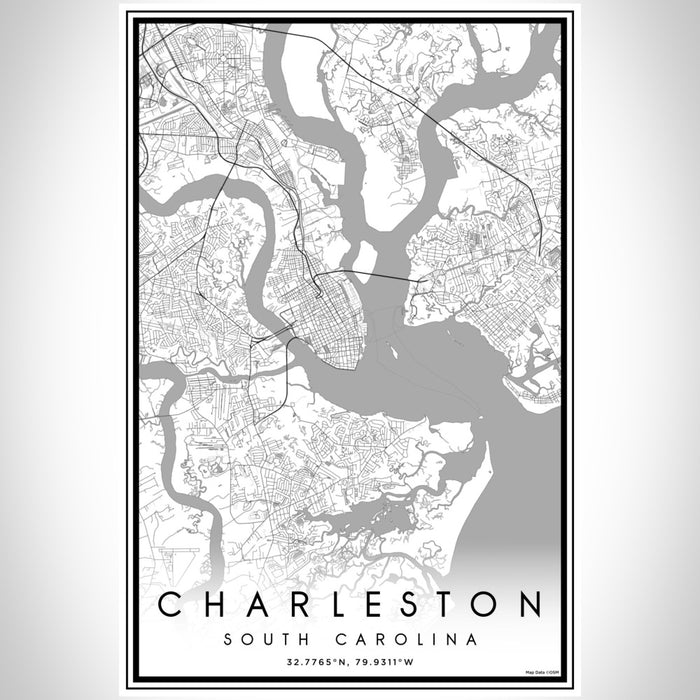 Charleston South Carolina Map Print Portrait Orientation in Classic Style With Shaded Background