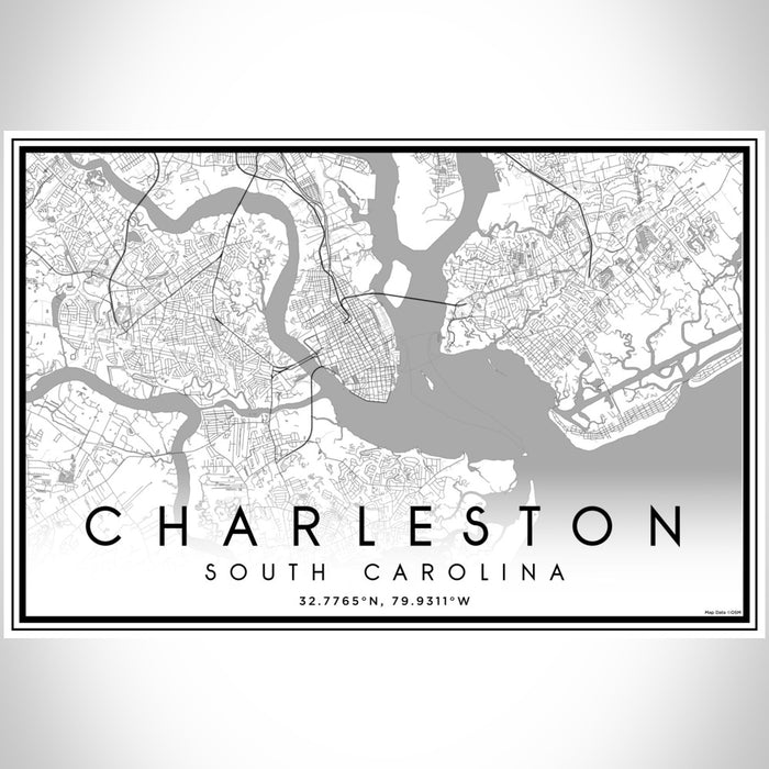 Charleston South Carolina Map Print Landscape Orientation in Classic Style With Shaded Background