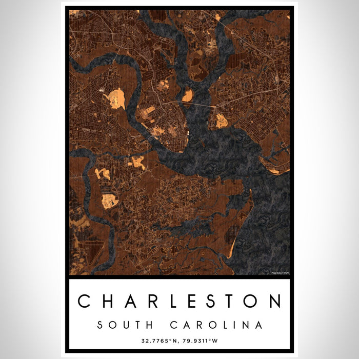 Charleston South Carolina Map Print Portrait Orientation in Ember Style With Shaded Background