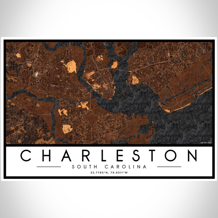Charleston South Carolina Map Print Landscape Orientation in Ember Style With Shaded Background