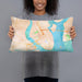 Person holding 20x12 Custom Charleston South Carolina Map Throw Pillow in Watercolor