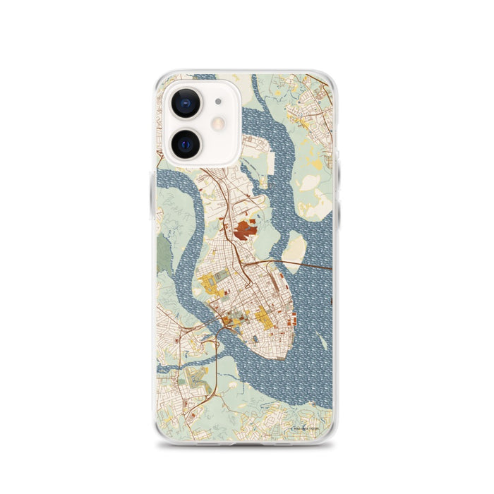 Custom Charleston South Carolina Map iPhone 12 Phone Case in Woodblock