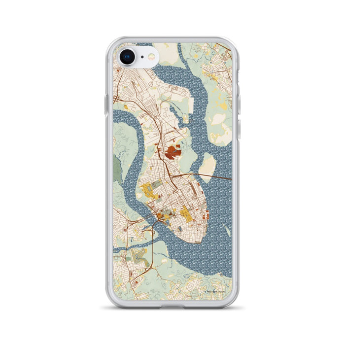 Custom Charleston South Carolina Map iPhone SE Phone Case in Woodblock