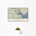 12x18 Charleston South Carolina Map Print Landscape Orientation in Woodblock Style With Small Cactus Plant in White Planter