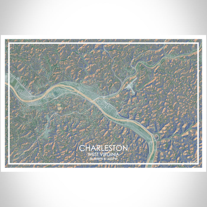 Charleston West Virginia Map Print Landscape Orientation in Afternoon Style With Shaded Background