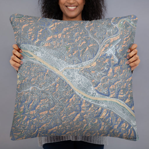 Person holding 22x22 Custom Charleston West Virginia Map Throw Pillow in Afternoon