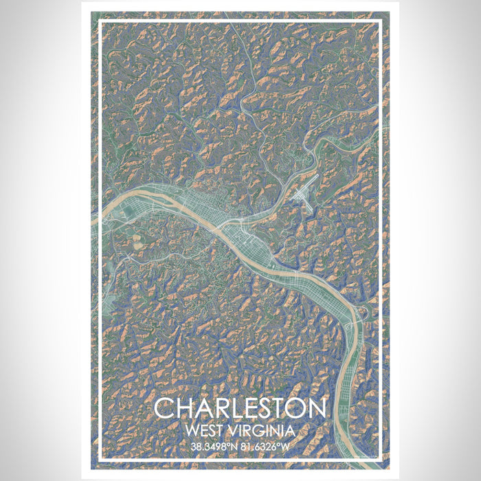 Charleston West Virginia Map Print Portrait Orientation in Afternoon Style With Shaded Background