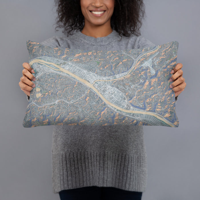Person holding 20x12 Custom Charleston West Virginia Map Throw Pillow in Afternoon