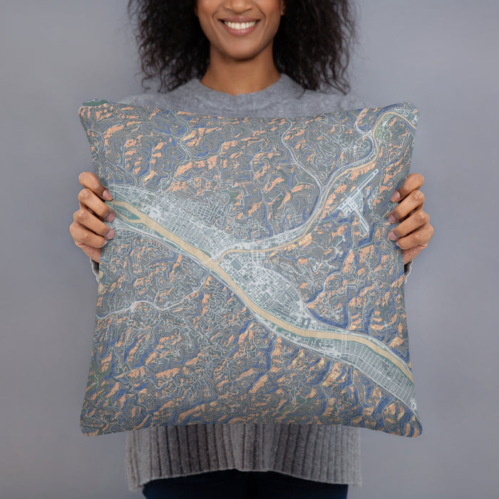 Person holding 18x18 Custom Charleston West Virginia Map Throw Pillow in Afternoon