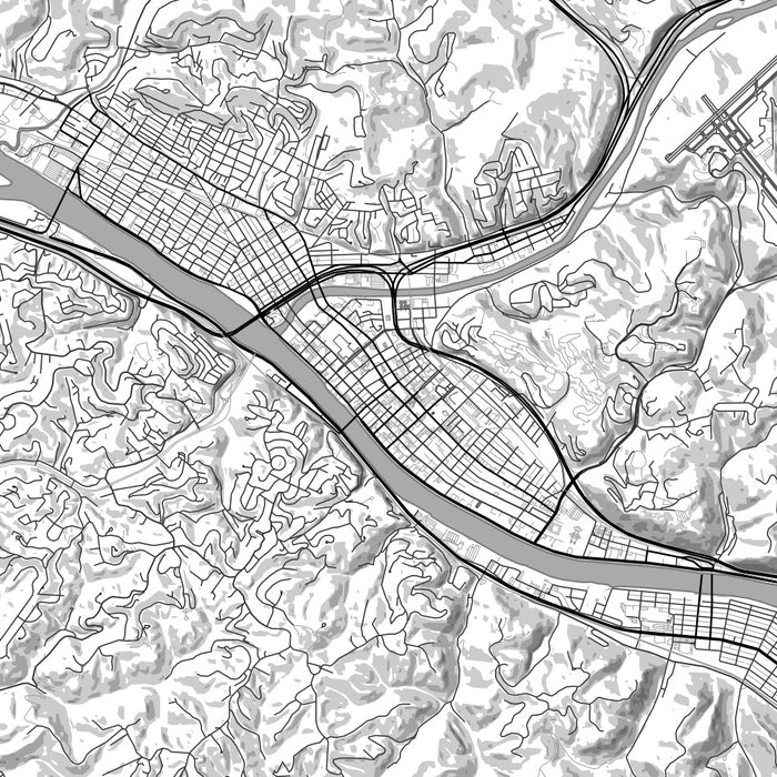 Charleston West Virginia Map Print in Classic Style Zoomed In Close Up Showing Details