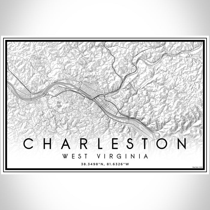 Charleston West Virginia Map Print Landscape Orientation in Classic Style With Shaded Background