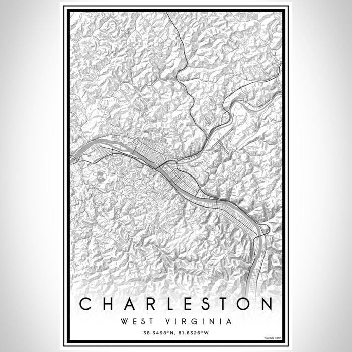 Charleston West Virginia Map Print Portrait Orientation in Classic Style With Shaded Background