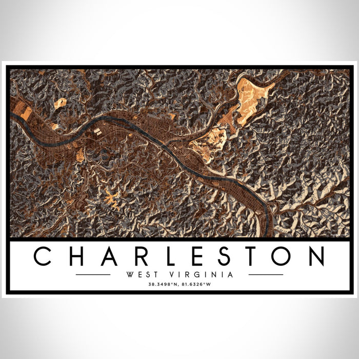 Charleston West Virginia Map Print Landscape Orientation in Ember Style With Shaded Background
