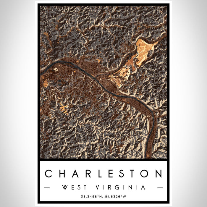 Charleston West Virginia Map Print Portrait Orientation in Ember Style With Shaded Background
