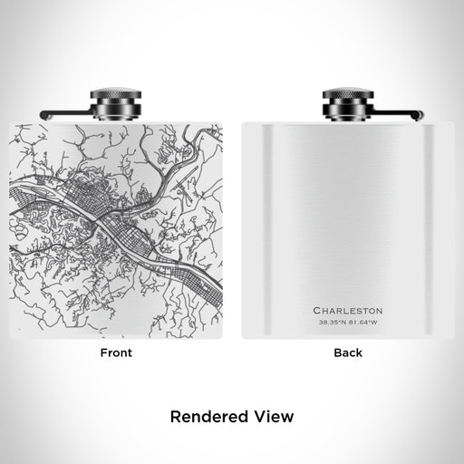 Rendered View of Charleston West Virginia Map Engraving on 6oz Stainless Steel Flask in White