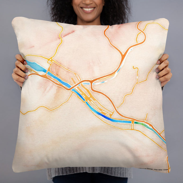 Person holding 22x22 Custom Charleston West Virginia Map Throw Pillow in Watercolor