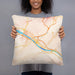 Person holding 18x18 Custom Charleston West Virginia Map Throw Pillow in Watercolor